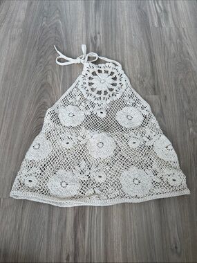 Primark Crochet Halter Crop Top in Off-White